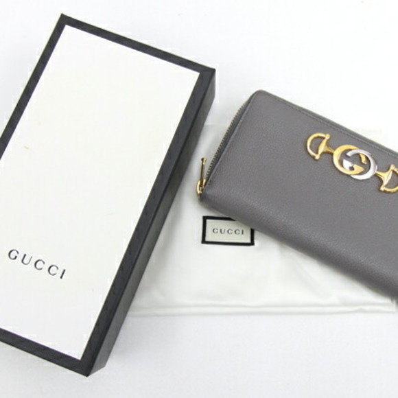 GUCCI Grey Leather Interlocking G Horsebit Round Long Wallet 570661 - Picture 9 of 9